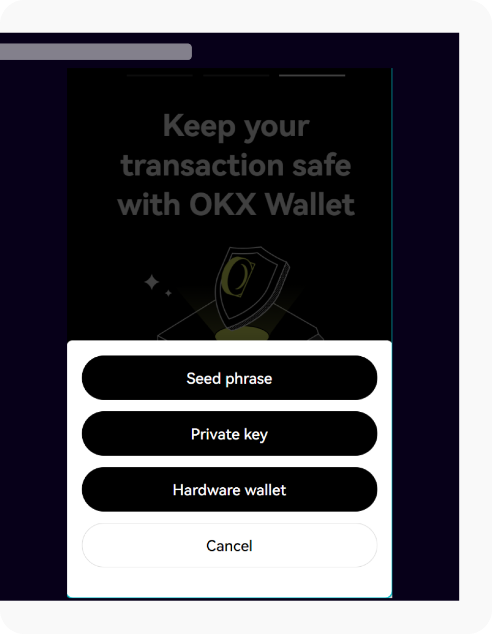 Jeśli logujesz się do portfela OKX po raz pierwszy, wybierz Mam już portfel