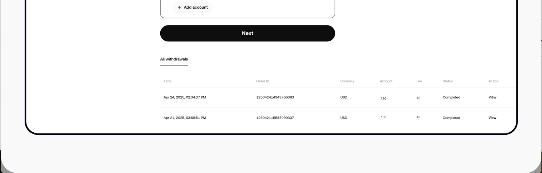 CT-web-cash withdraw-UAE wd USD history