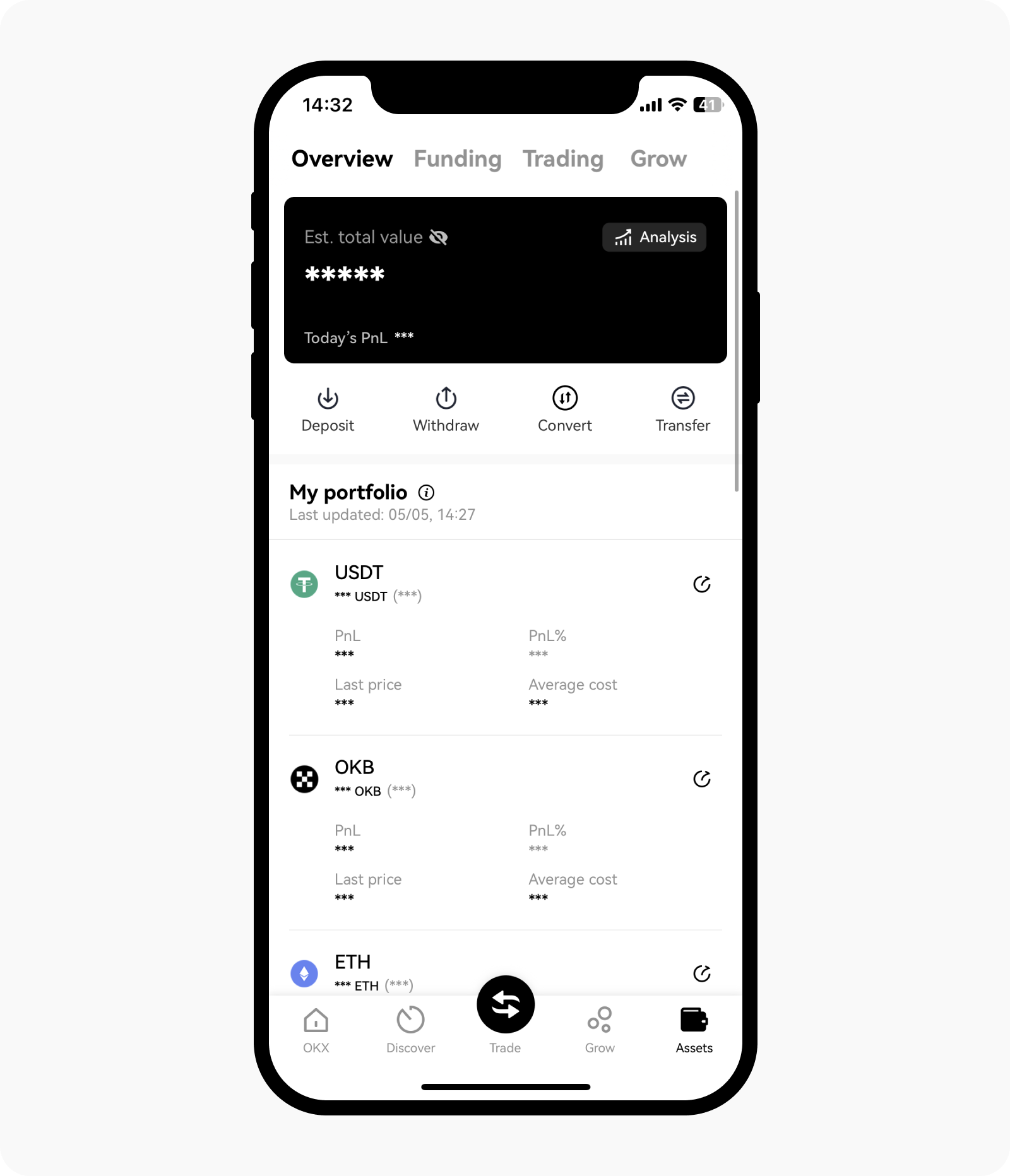 Assets page in App