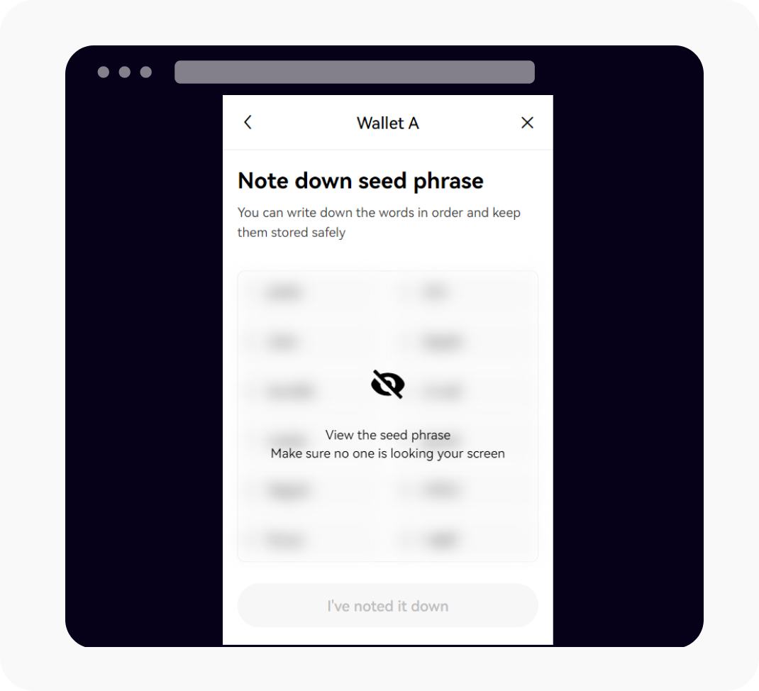 CT-web-wallet extension-note down seed phrase