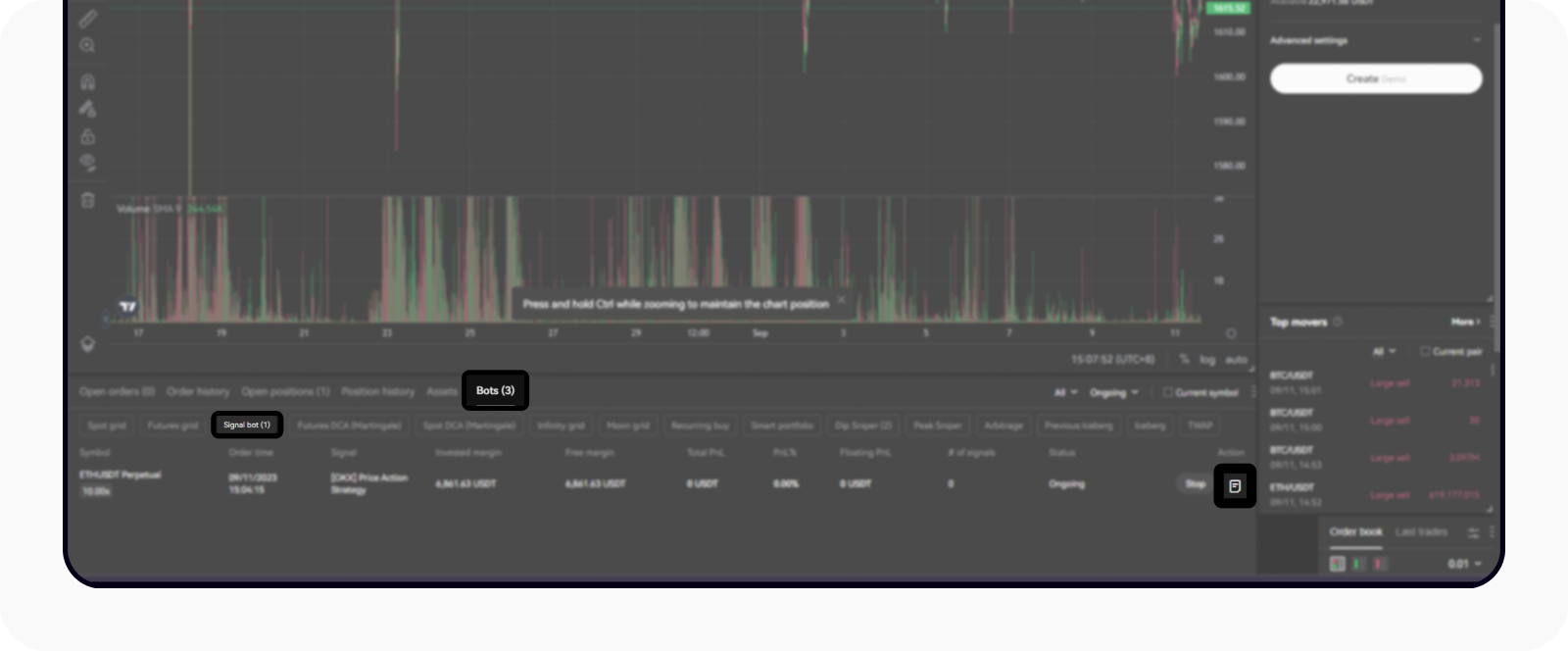 CT-web-trading signal bot-bot dashboard details