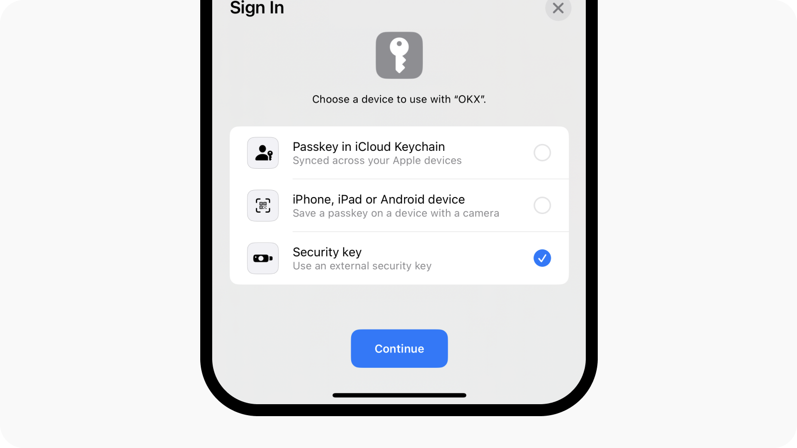 App passkey security key