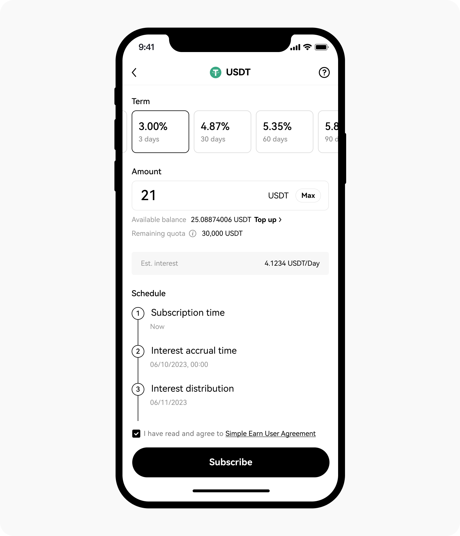 CT-app-simple earn fixed subscription