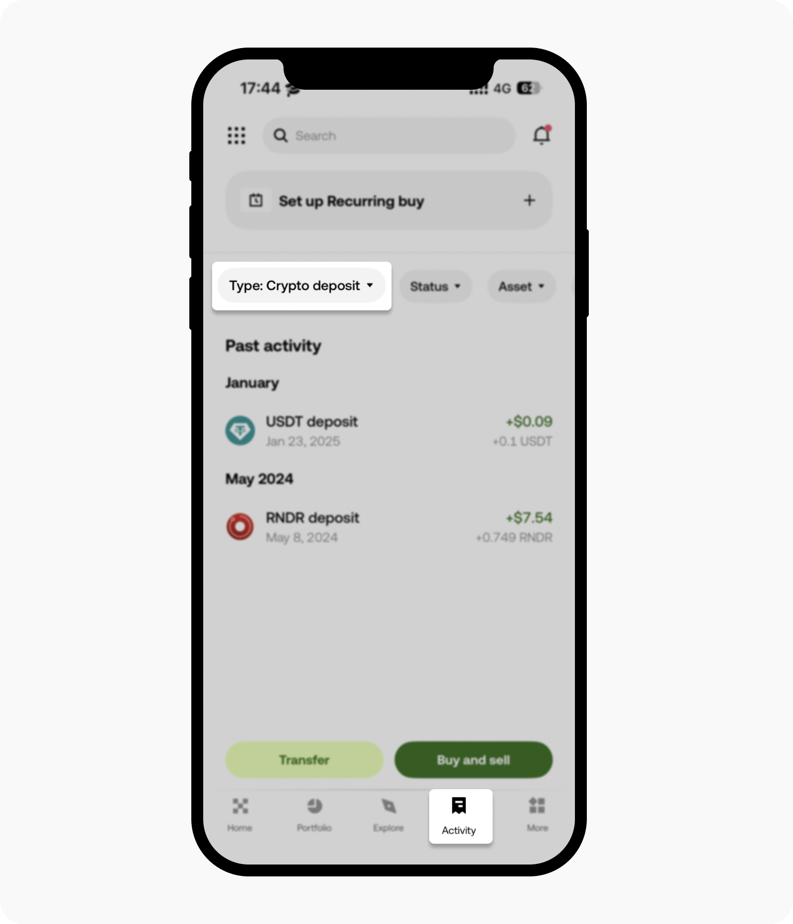 App deposit transaction