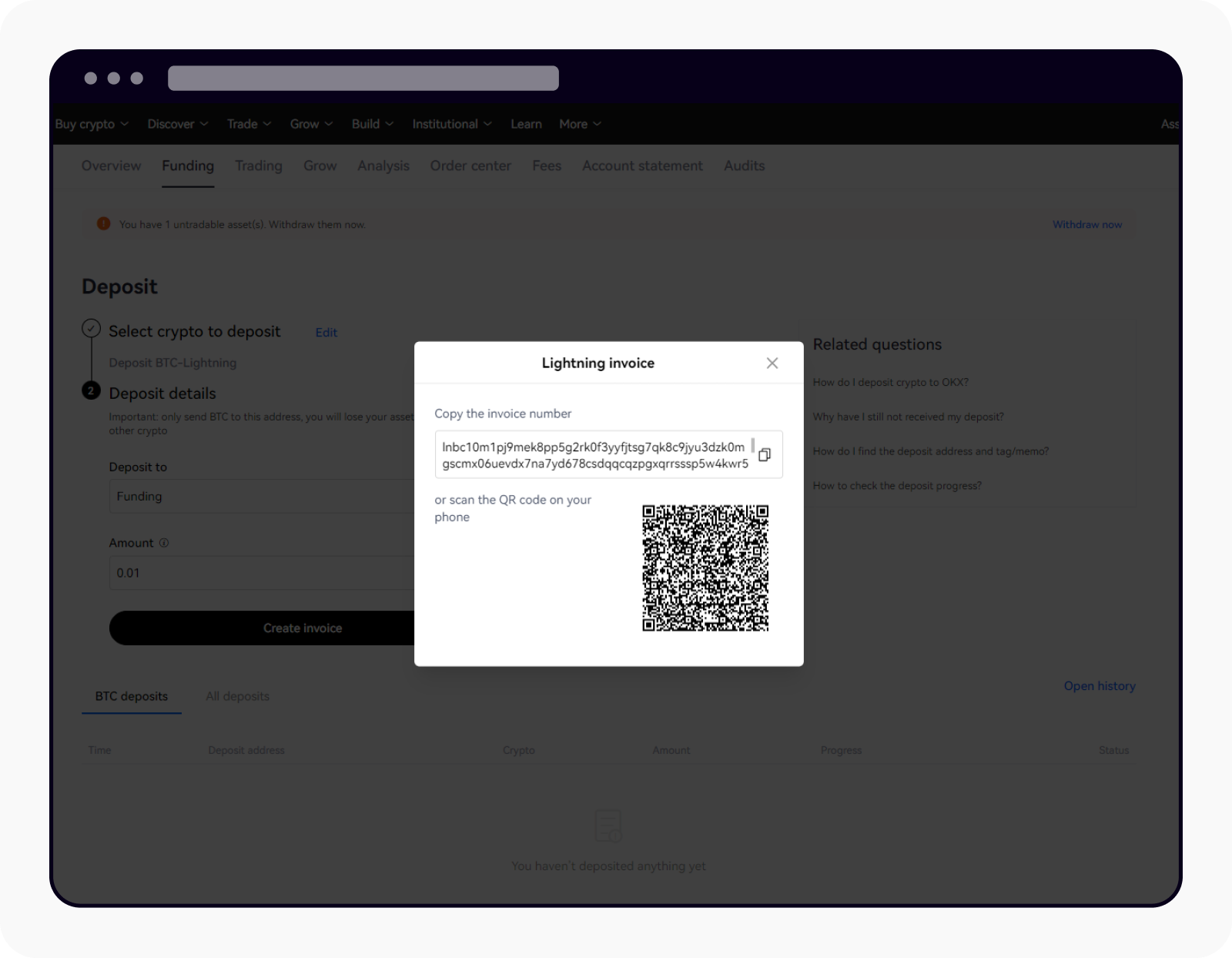 Web – Faktura BTC lightning / QR