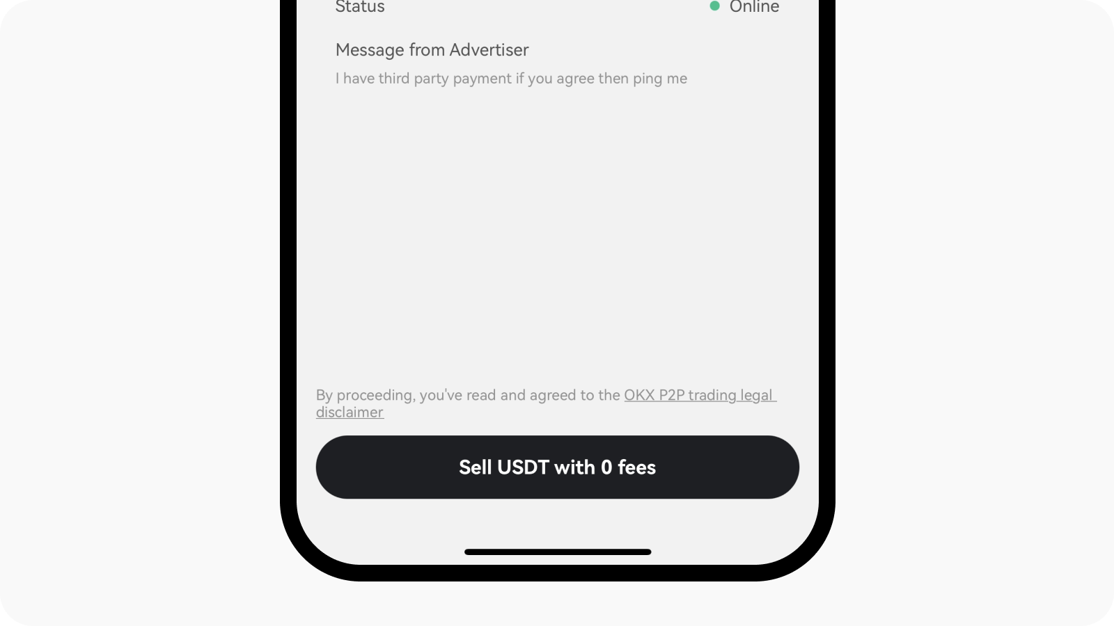 sell crypto confirmation in app