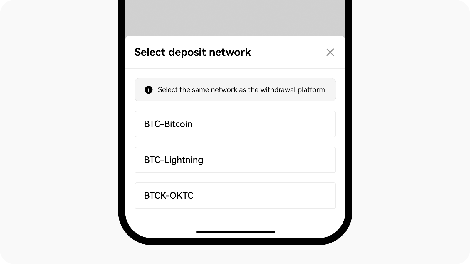 App deposit select network