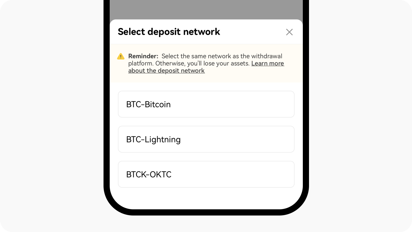 Nạp BTC Lightning trên ứng dụng