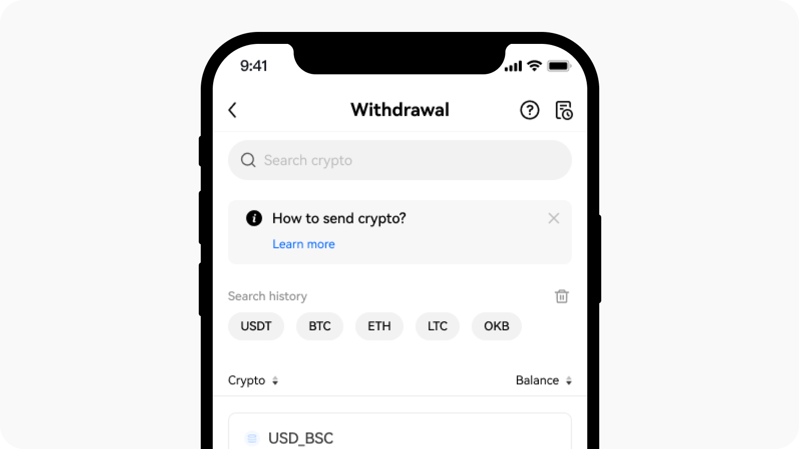App Withdrawal select crypto