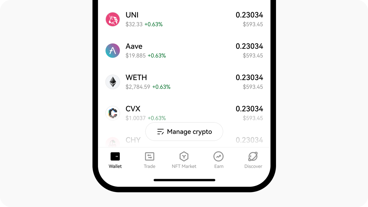 Manage crypto in Wallet App