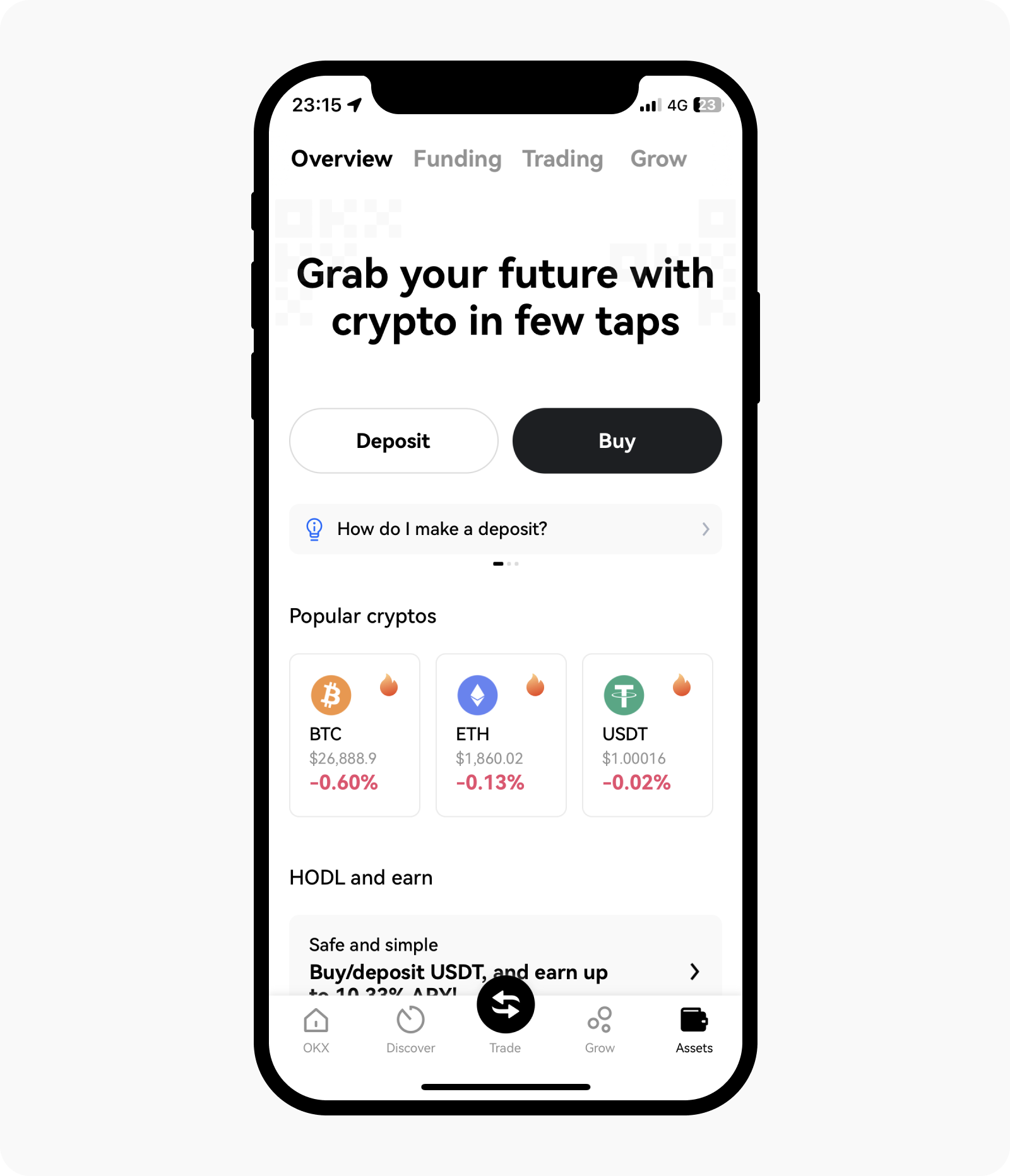 On App: Open deposit page in your standard sub-account