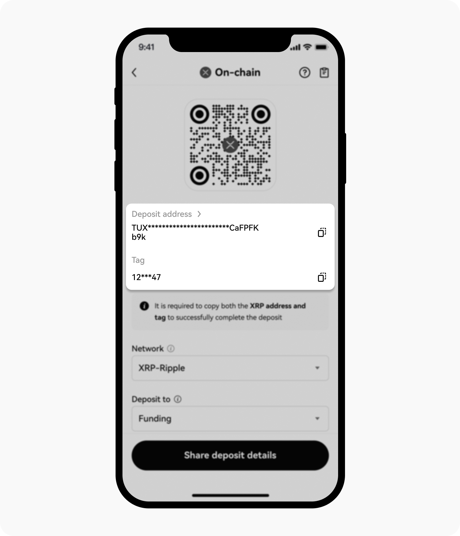 App deposit with tag