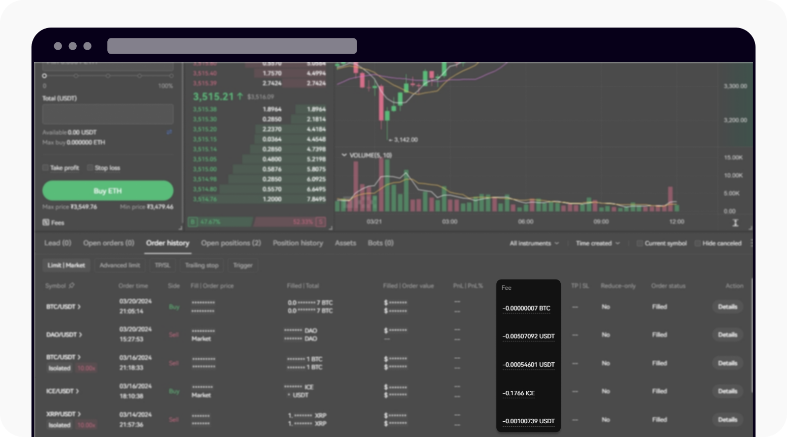 CT-web-trading history-view trading fee