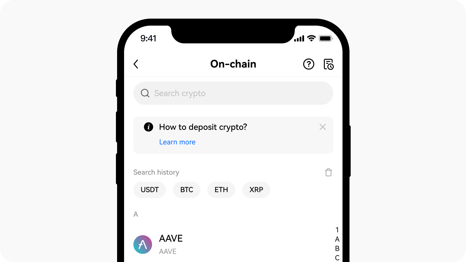 App deposit select crypto