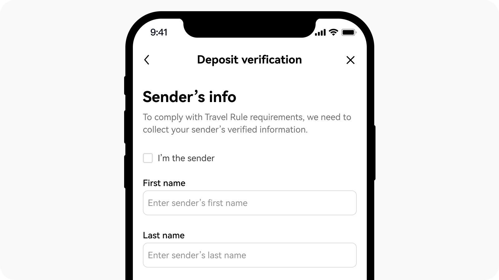 CT-app-deposit-travel rule-wallet-fill in details