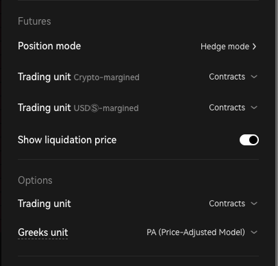 Trade Settings Page