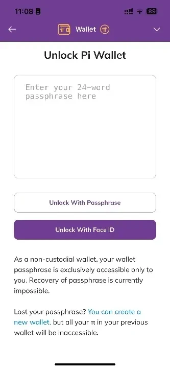 輸入密碼來解鎖你的 PI 錢包