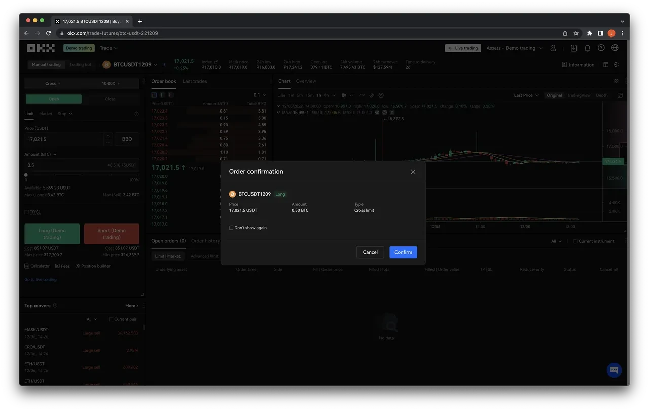 Confirm demo trade order
