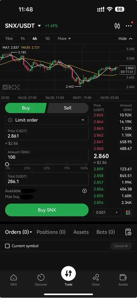 Buy SNX on OKX app