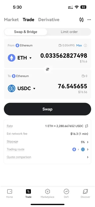 OKX Wallet swap