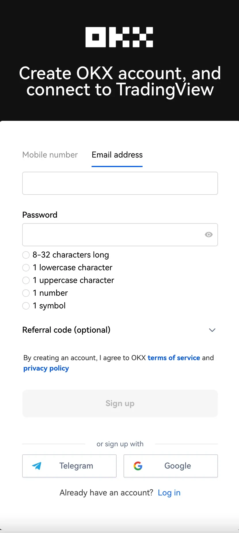 OKX sign up page