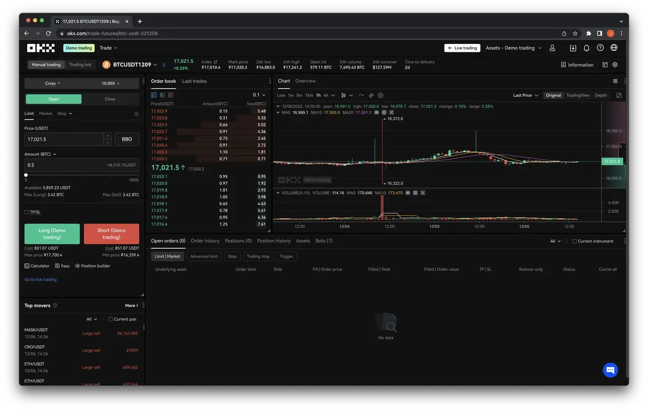 Defina os parâmetros da ordem de trading simulado