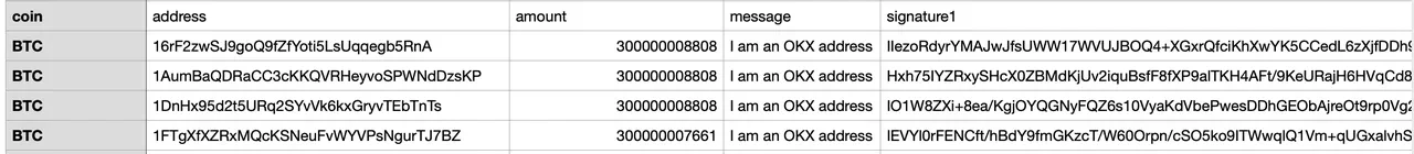 OKX Bitcoin address signature