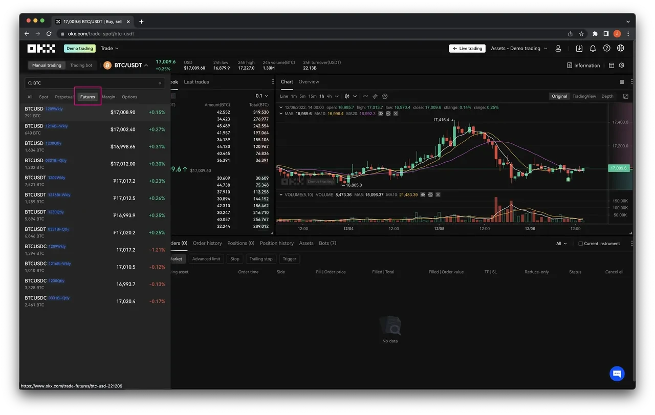 Seleccionar trading de futuros demo