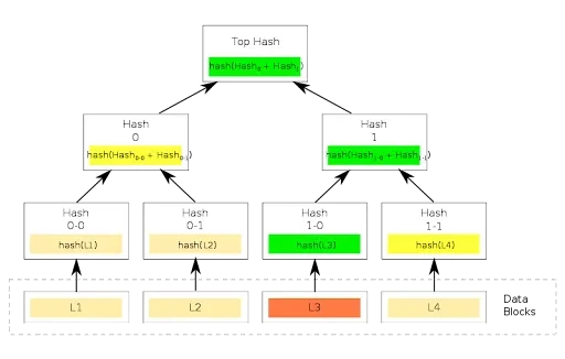 How Merkle Trees work (Wikimedia)