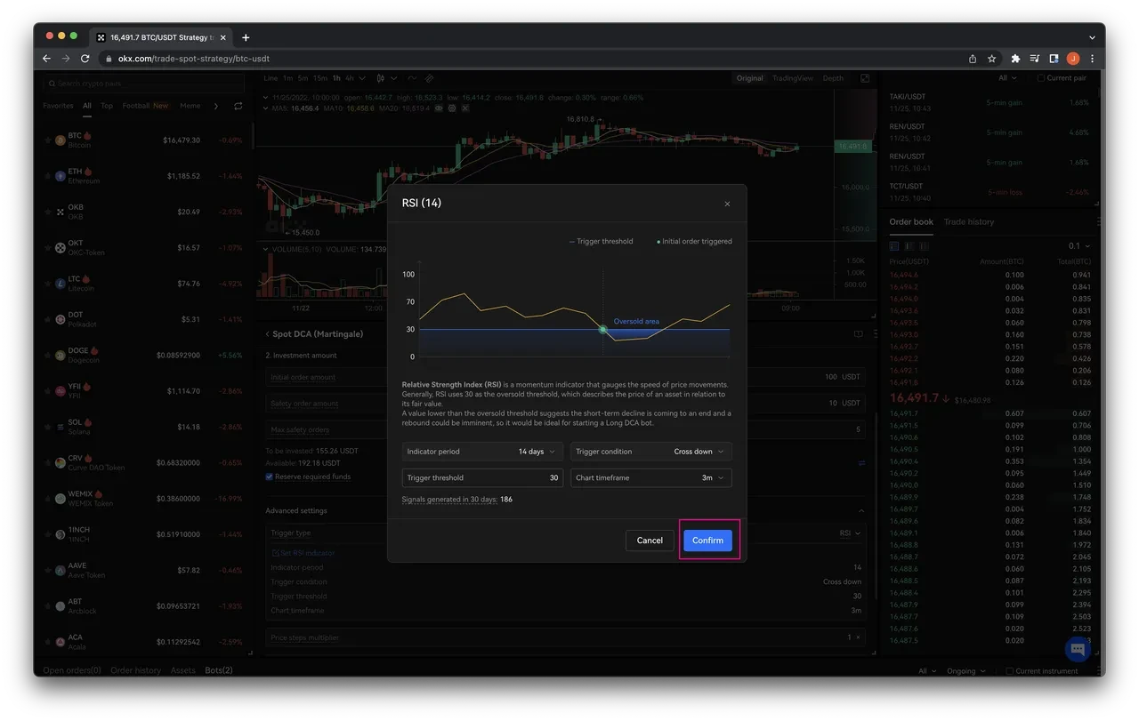 Choose trading cycle entry