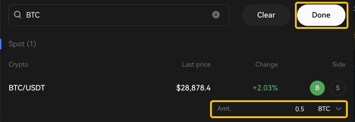 Block trading visual 8 - Enter buy or sell amount