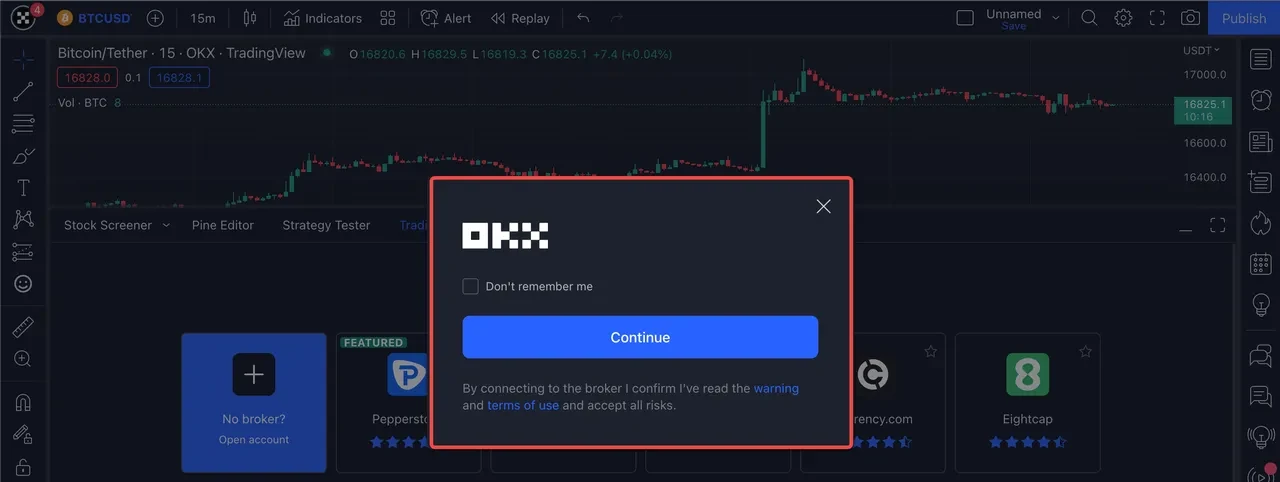 Подключение к OKX через TradingView